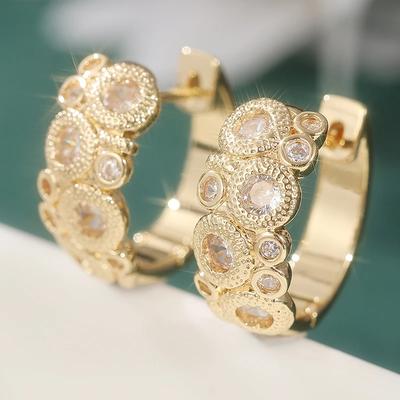 Exquisite Elegant Synthetic Zirconia Flower Hoop Earrings for Women's Golden Plated Wedding Banquet Jewelry Accessories