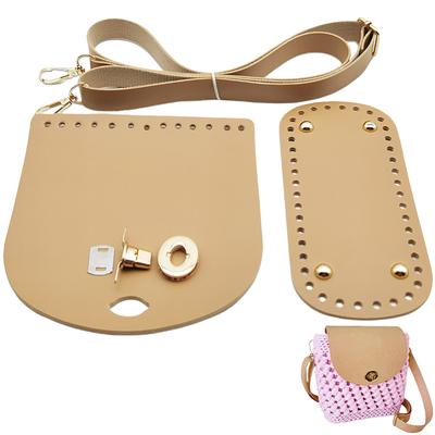 1 Set Handmade PU Leather Crochet Shoulder Bag Accessories Kits, Including Bag Strap, Bag Bottoms and Sheets, Khaki, 600~1250mm