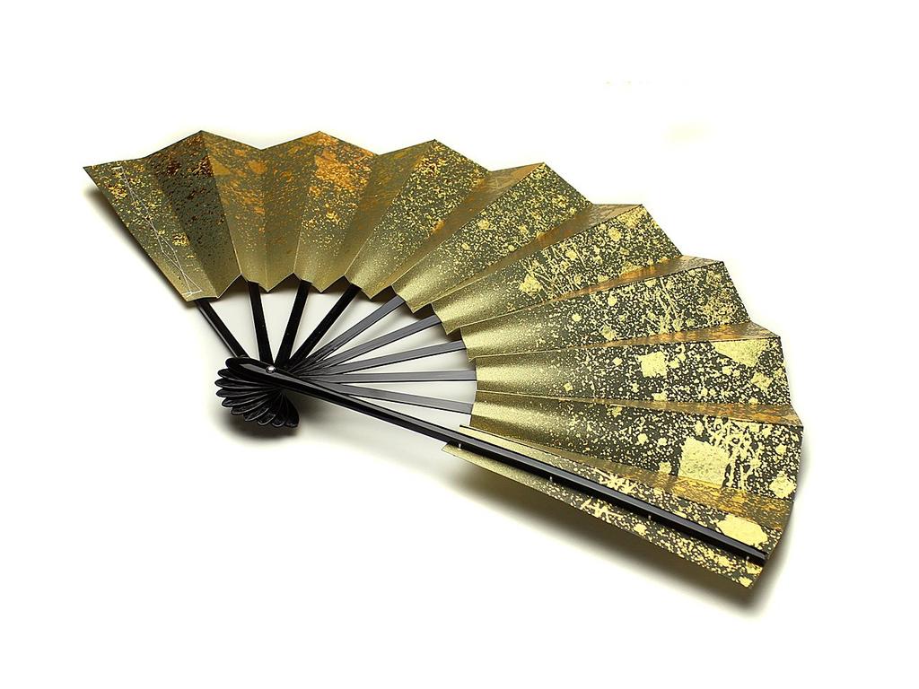 Kyoto Fan, Maisen, Fantasy, Gold, 9.5 Inches, Made In Japan, Kyoto, Black Lacquered Bone, Double-Sided, for Japanese Dance, Boxed
