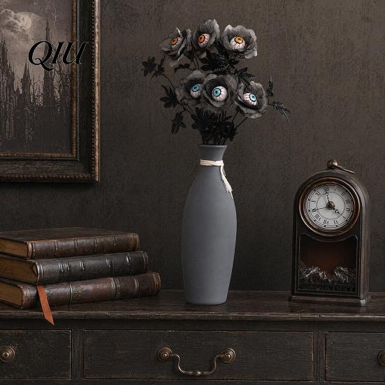 Reusable Halloween Decor Eyeball Flower Stem, Artificial Rose Floral Pick with Eyeball, Spooky Branch Decoration Gothic Black Branches for Vase, Home