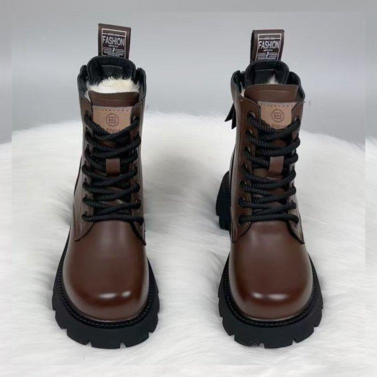 Soft leather Martin boots women's 2025 winter new British style soft leather thick-soled medium heeled versatile retro locomotive short boots women