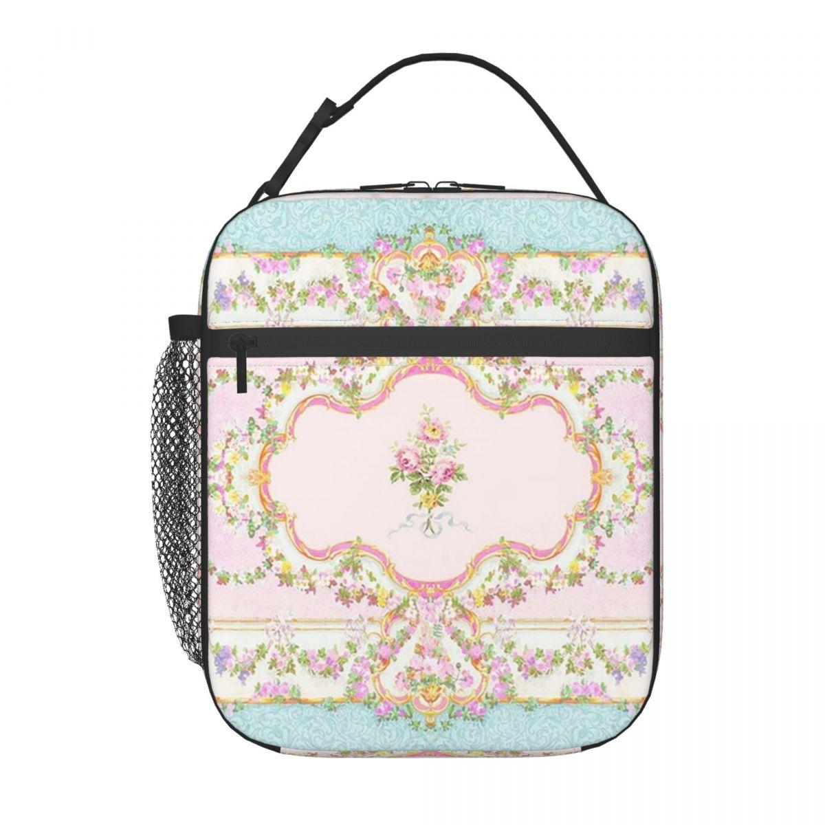 Panneau Floral Rococo Français Aquarelle Sac à Déjeuner Isotherme pour Femmes Enfants Boîtes Alimentaires Anti-fuites Boîte à Déjeuner Thermique Sac Fourre-tout One Size