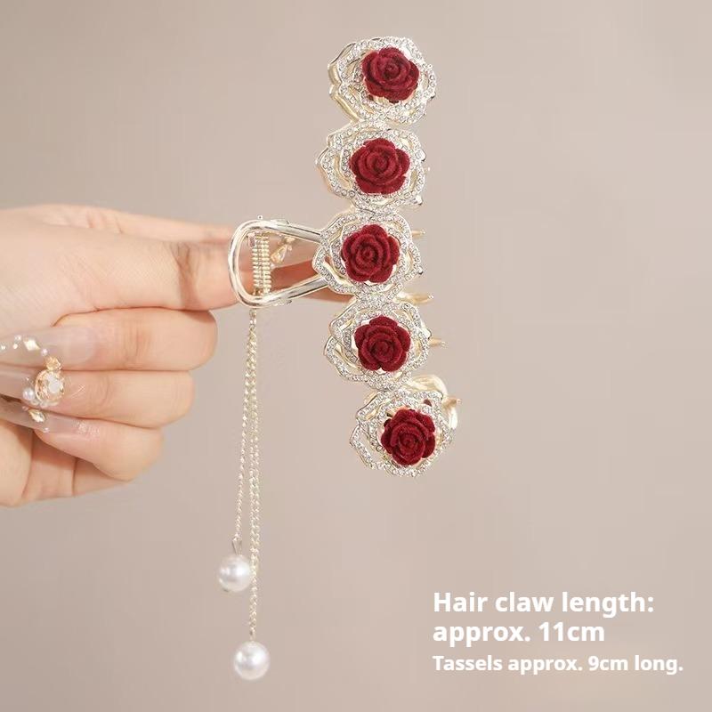 French Rose Hair Clip, Versatile and Stylish Women's Hair Clip, Metal Hair Bun Shark Clip Hair Accessory