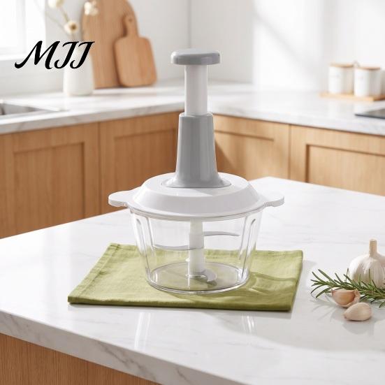 Compact Food Slicer Manual Chopper, Hand Press Garlic Mincer with 3D Stainless Steel Stuffing Processor Blades, 1.5/2L Nuts Eggs Herb Crusher,