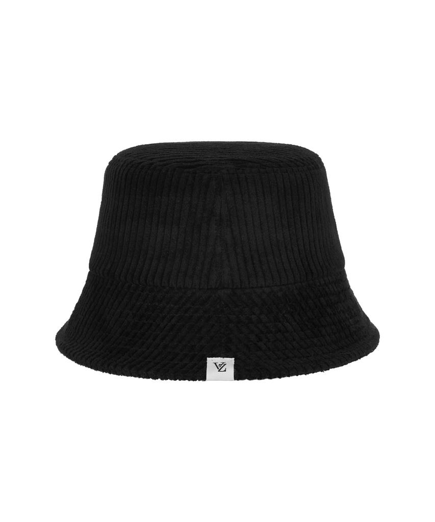 Bajal Wide Corduroy Label Bucket Hat Black