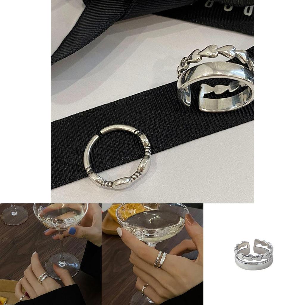 Adorable Korean-inspired Adjustable Heart Shaped Double Layer Silver Ring 2021 Trendy Design For Fashion Enthusiasts