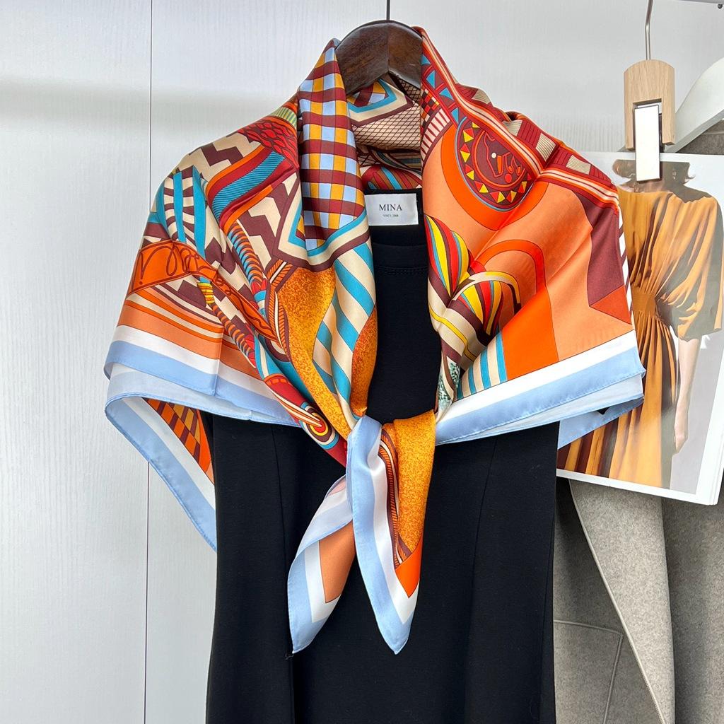 Silk Temperament Saddle Mulberry Silk Plain Silk Satin Silk Scarf Women'S 90 Square Scarf Scarf With Professional Wear Binding Bag