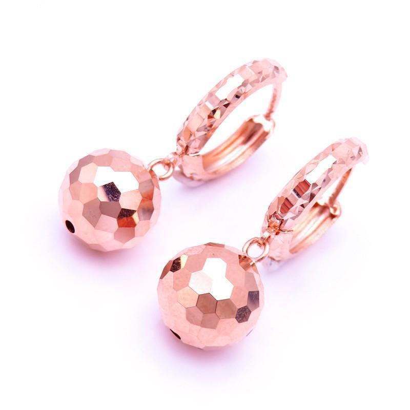 

Exquisite Russian Purple Gold Laser Shiny Ball Rose Gold Plated Earrings Temperament High-Grade Color Gold Ear Jewelry Women