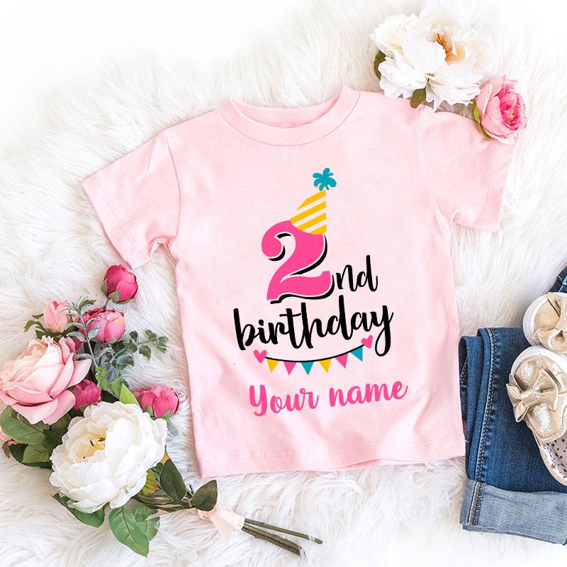 Personalized Girl Birthday Cartoon T Shirt for Girls Tshirt Number 1 2 3 4 5 6 7 8 Graphic Kids Clothes Birthday Party Outfits