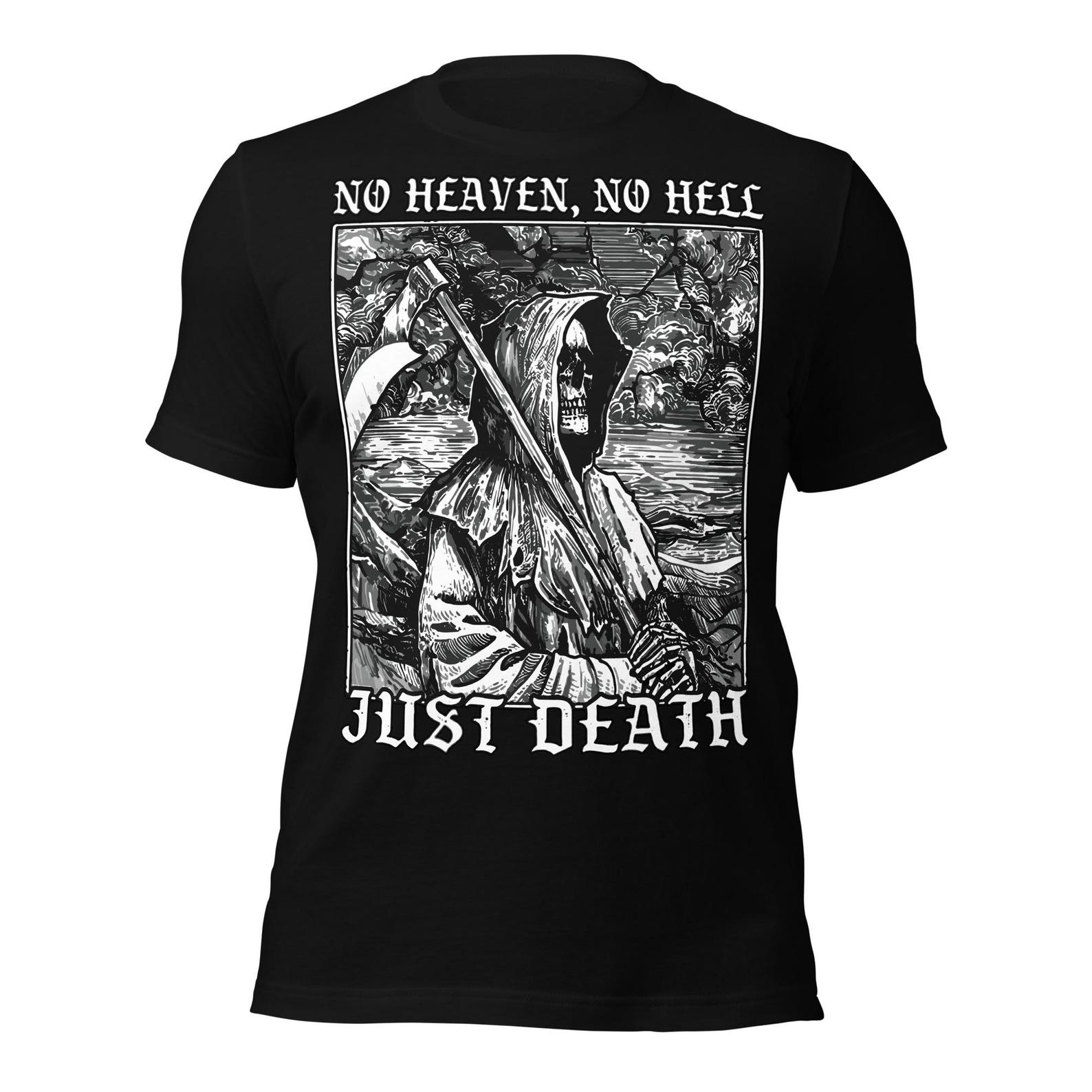 No Heaven no Hell Just Death Grim reaper Occult Spooky Gothic Dark t-shirt 4XL