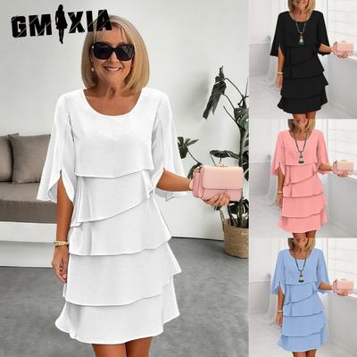 Moda Donna Estate Primavera Tinta Unita Stampa Manica 2/1 Scollo O Abiti Casual