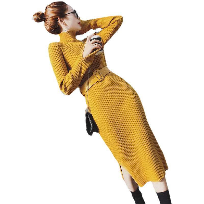 Autumn/Winter 2025 High-Neck Knit Wool Split Dress