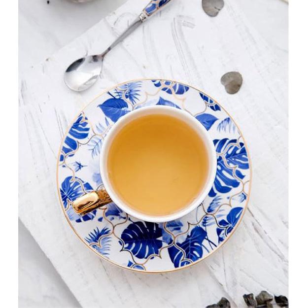 European-Style Bone China Coffee Cup and Saucer Set, Luxury English Ceramic Black Tea Cup with Gold Trace, Afternoon Tea Cup Porcelain Cup