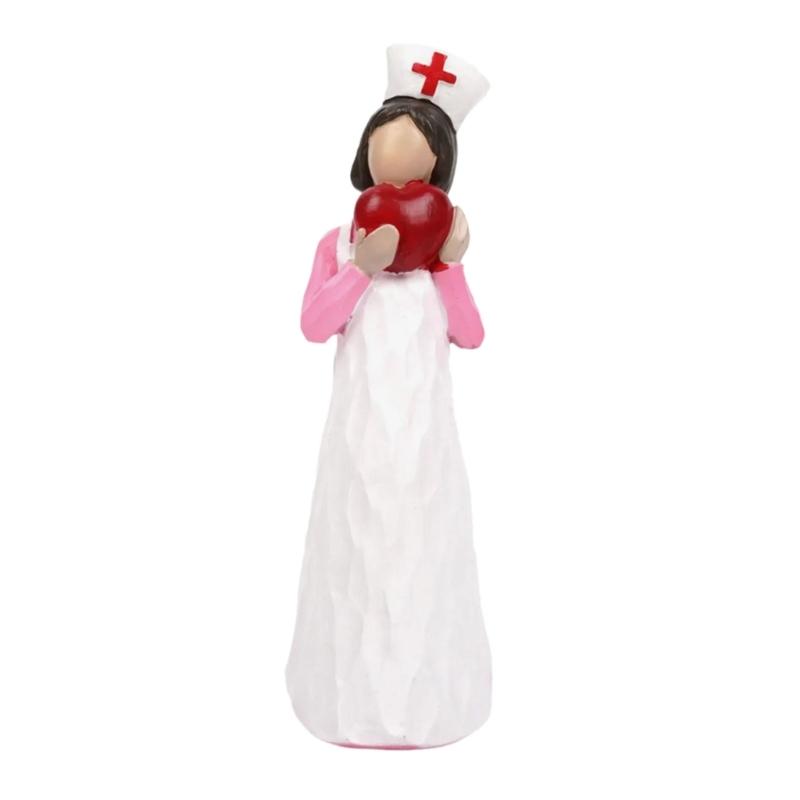 

Resins Nurse Figurine Holding Candle Lamp Heart Sculpture Thanksgiving Nurses Day Gift For Hospital Professional