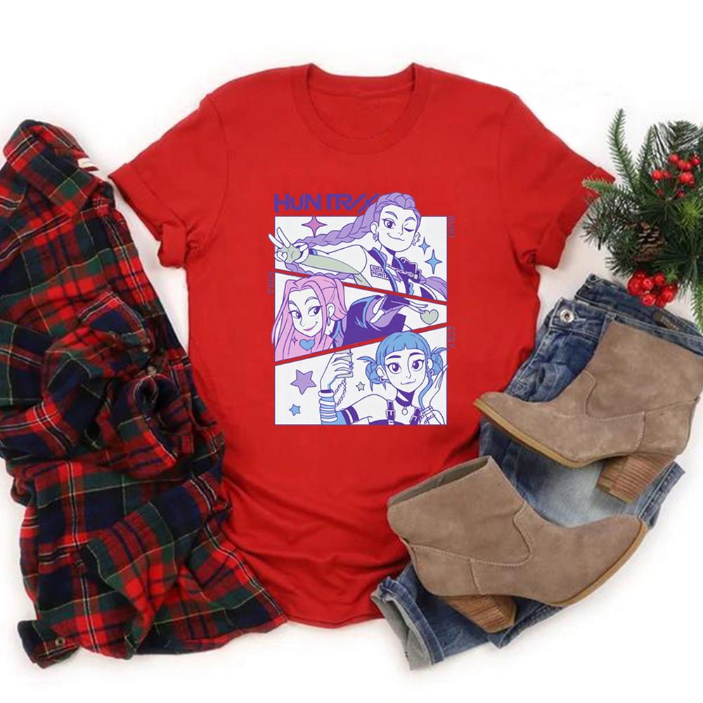 Kpop Lovci démonů Tričko Dárek pro milovníka korejského popu Kpop Huntrix Tričko Ležérní s krátkým rukávem Dámská trička Streetwear Dámské topy