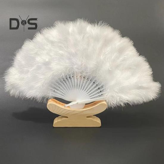 Vintage Feather Folding Fan Wedding Party Bride Hand Held Fan Portable Summer Fan Decoration Dance Performance Props Party Accessories