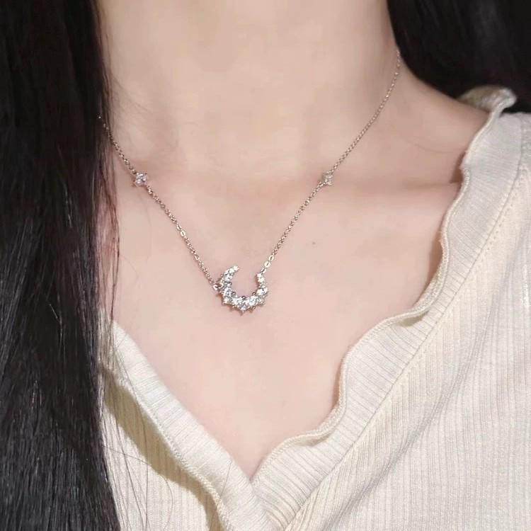 Real Gold Plated Nickel Silver Star and Moon Necklace - Elegant Luxury Design for Women