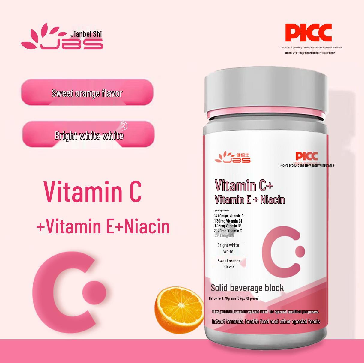 

Jianbei Shi Brightening Vitamin C Tablets with B, E, & Niacin - 100 Count, 70g