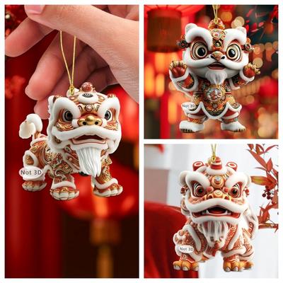 1PC Chinese Creative Explosion Guochao Lion Dance 2D Flat Acrylic Car Backpack Pendant Lion Dance Doll Keychain