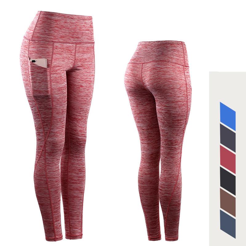 

Леггинсы для йоги, женские леггинсы с высокой талией, однотонные быстросохнущие колготки, брюки для тренировок в тренажерном зале M красный