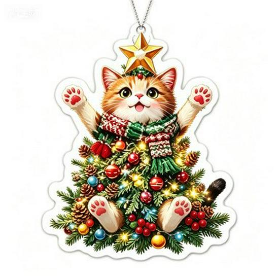 Acrylic Cat & Sloth Flat Christmas Tree Ornament Decorations