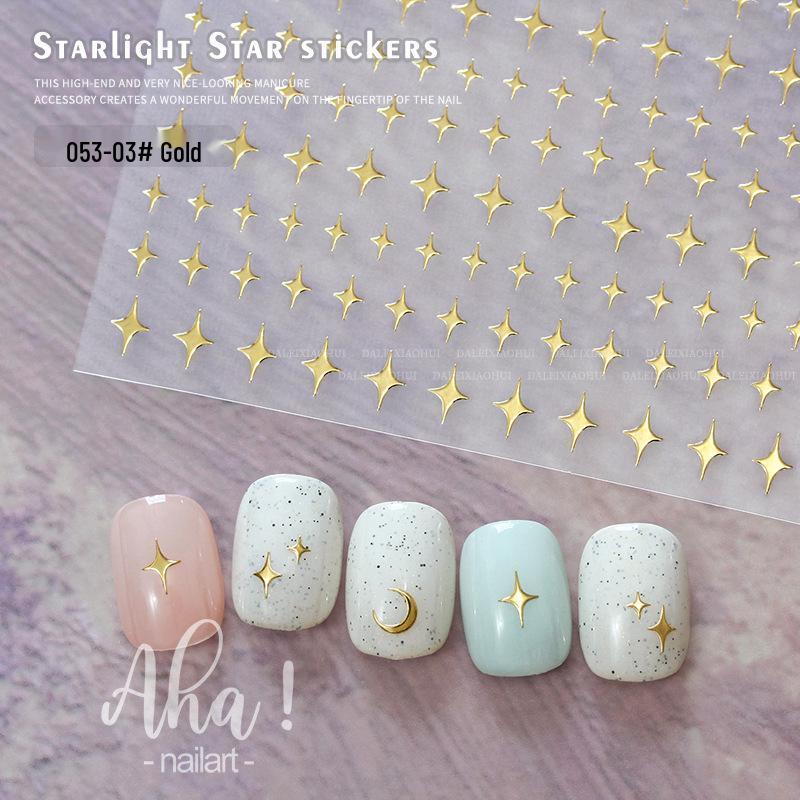 Star & Moon Nail Art Stickers: Gold, Silver, Black & White