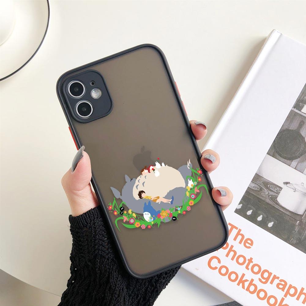 Custodia per telefono divertente anime giapponese Totoro per iPhone 11 12 13 14 Pro Max XR X 8 7 Plus Pro XS Mini Custodie con sensazione di pelle Copertura in silicone