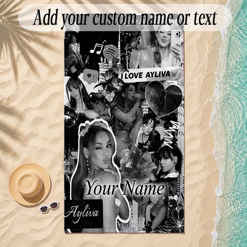 Beach TowelAyliva Custom Name Text Personalized Soft Towel for Beach Pool Indoor Home Decor Gift