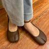 Fashion IPPEUM Split Toe Shoes Ballet Flats PU Leather Mary Janes Ankle Straps Retro Flat Shoes Women