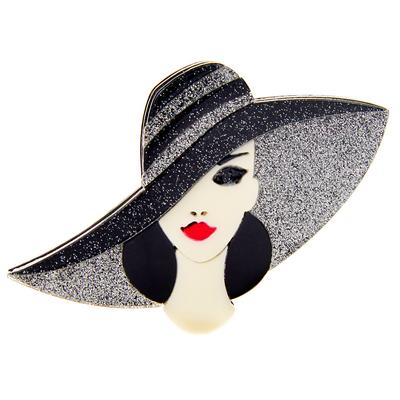 Nuovo acrilico indossare grande cappello bella signora spilla in fibra di acetato pin eleganti gioielli da donna di alta qualità