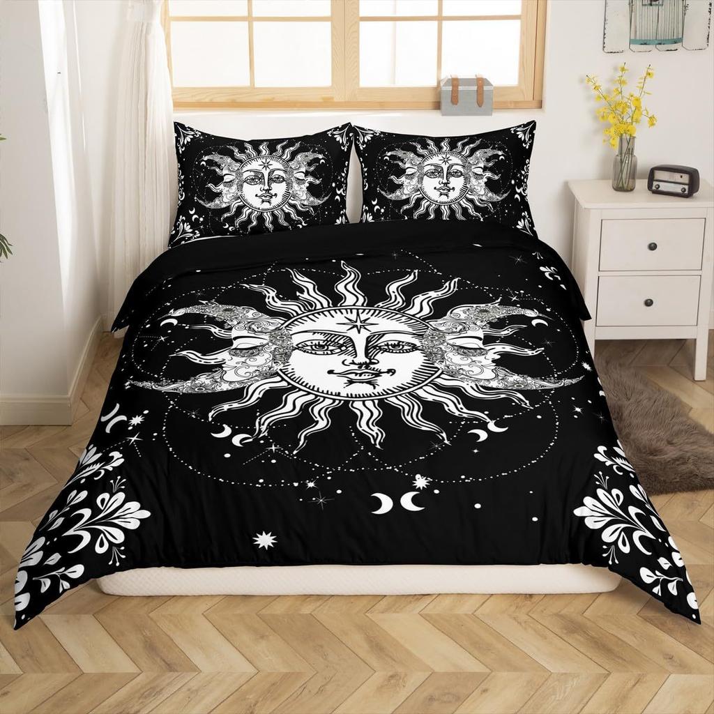 Bohemian Golden Moon Sun Print Duvet Set Bedding Kit