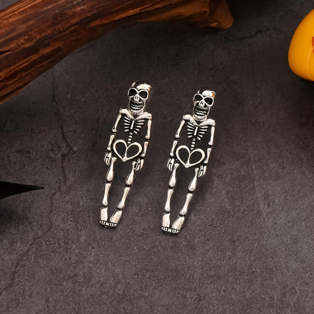 1 Pair of Gothic Skull Earrings for Ladies - Dangle Pendant Earrings, Essential for Everyday Wear and Halloween Parties, Skull-Motif Jewellery