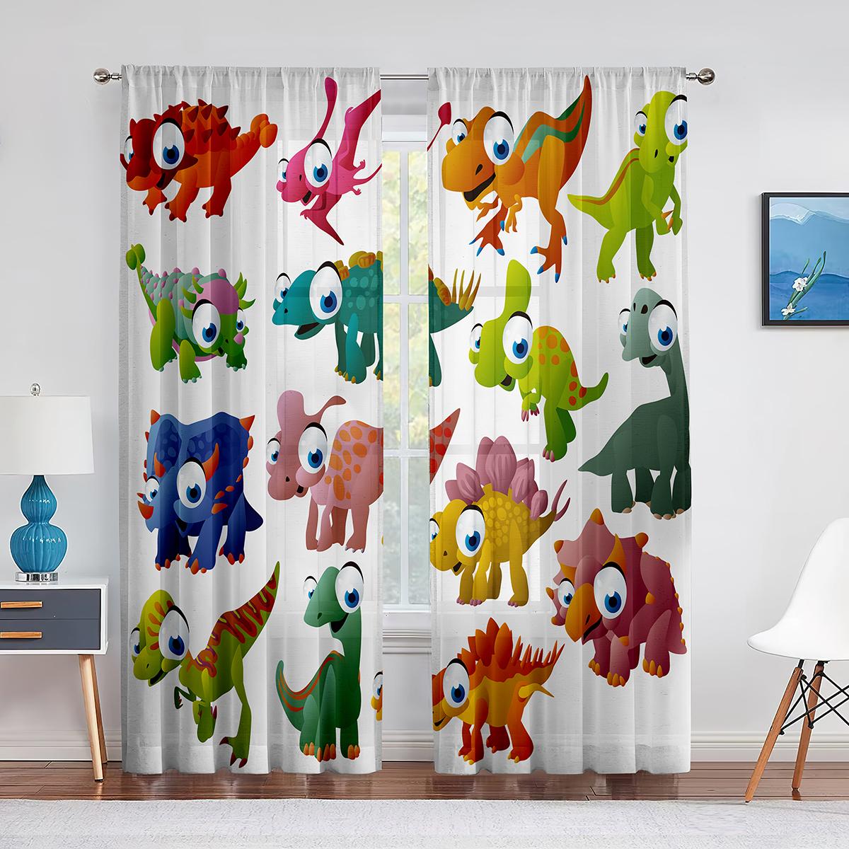 

2panels Jungle Safari Animals Sheer Curtain for Baby Bedroom Kids Nursery Cute Elephant Lion Giraffe Tiger Window Curtains (W50cmxH50cm)x2&Rod Pocket