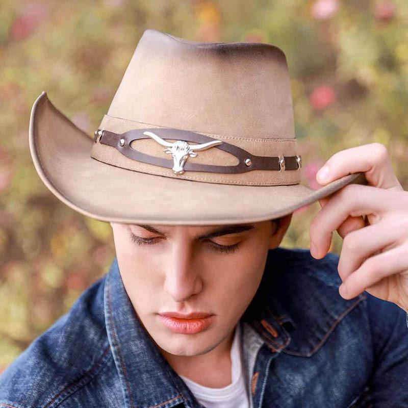 Leather Western Cowboy Hat Men'S Gentleman Godfather Hat Pu Material Panama Cowboy Hat Jazz Hat Sombrero Para Hombres