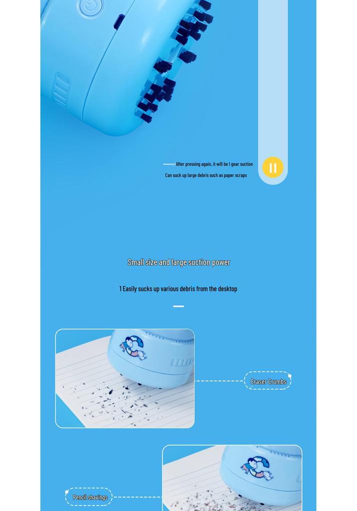 Shin-chan Cute Mini Desktop Vacuum Cleaner for Eraser Crumbs with Strong Suction