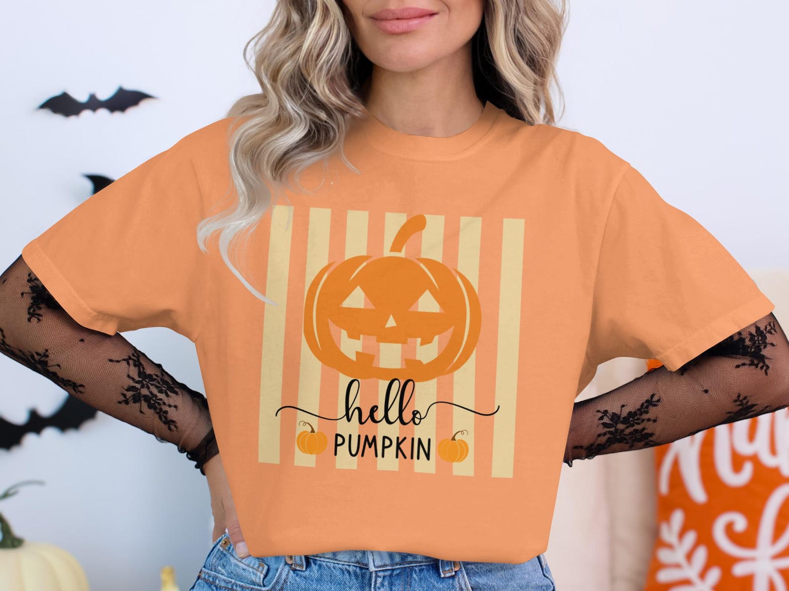 Hello Pumpkin Shirt, Fall Halloween Jack O Lantern Tee 4XL