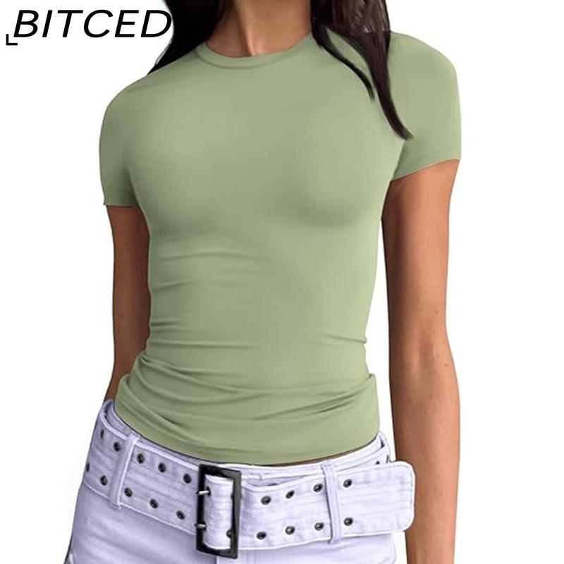 BITCED Damska koszulka z długim rękawem na lato: Stylowe topy z dekoltem O, dopasowane, do noszenia jako warstwa zewnętrzna