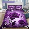 Purple Rose Flower White Butterfly Glitter Print 3 Pieces Duvet Cover Set Floral Nature Bedding Bedroom Home Decor Without Pillow Core Comforter
