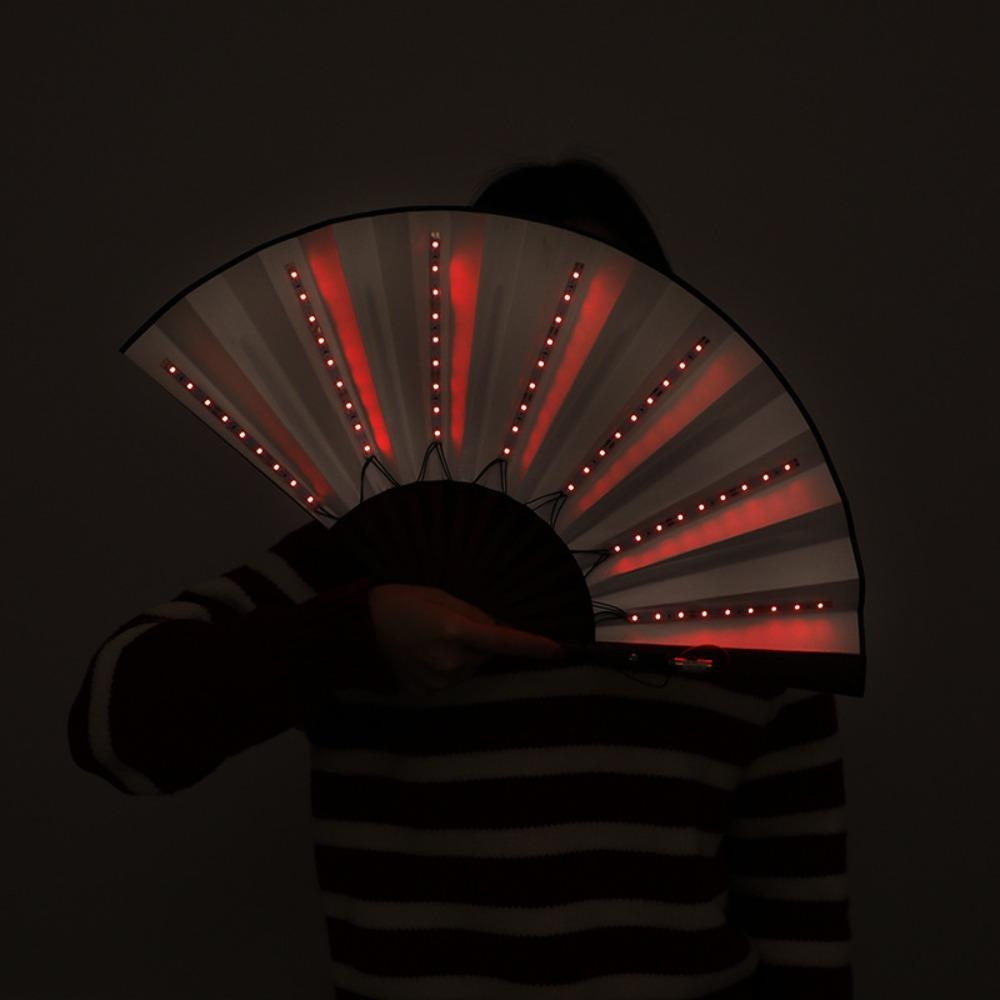 Neon Light Up Bar Foldable Hand Fan Dance Performance Luminous LED Fans Glowing Kung Fu Chinese Bamboo Fan Concert Support Props