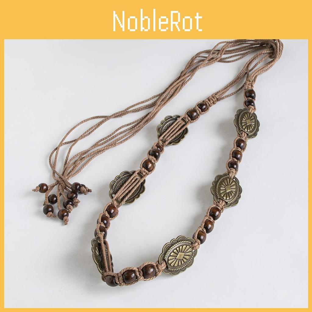 Metal Style Bohemian And Wooden Bead Decor Women Casual Woven Belt For Daily
