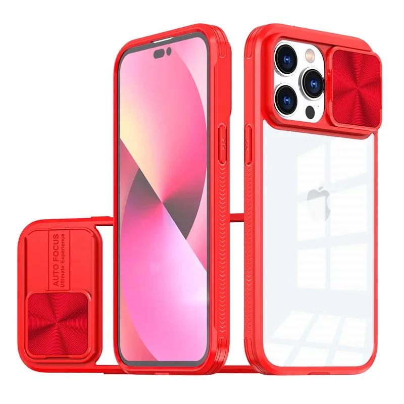 Slide Camera Lens Protector Armor Case For For Iphone 15 14 11 12 13 Pro Max Plus Bumper Shockproof Clear Hard PC Acrylic Back Cover