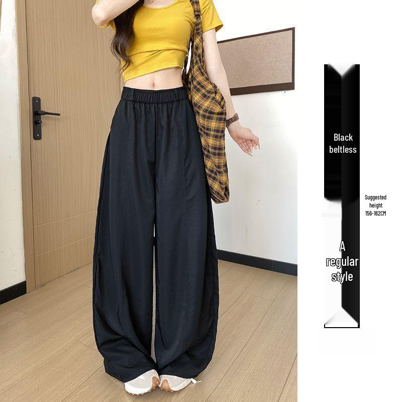 2026 New Women s American-Style Wide Leg Pants: High Waist, Loose Draped, Ice Silk for Petite Caspule M