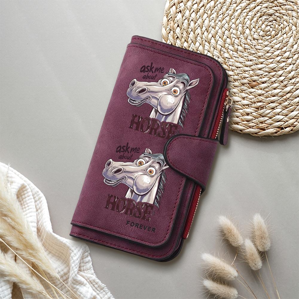 Funny Cartoon Horse Print Wallet Fashion Casual Large Capacity Long Purse for Women Men Daily Use Gift for Horse Lovers