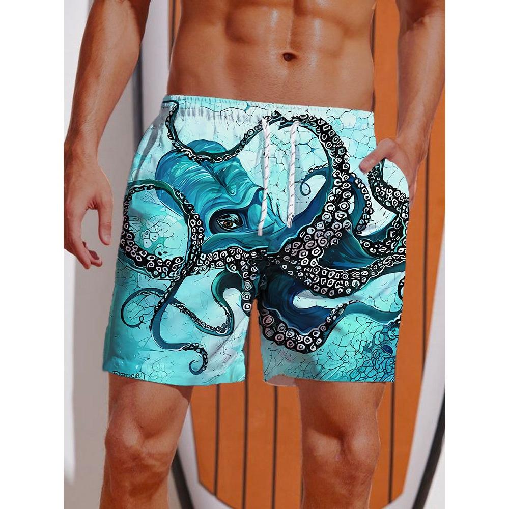 2026 Summer 3D Printed Ukiyo-E Fierce Dragon Printing Shorts Men's Board Shorts Swim Trunks Drawstring Breathable Short