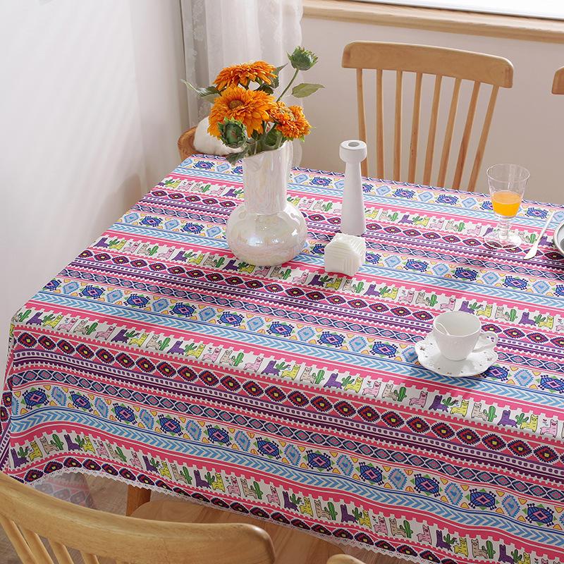 North Style Lace Dining Table Cloth Printed Tablecloth Cover Towel Striped Floral Rectangular Tablecloth Table Top