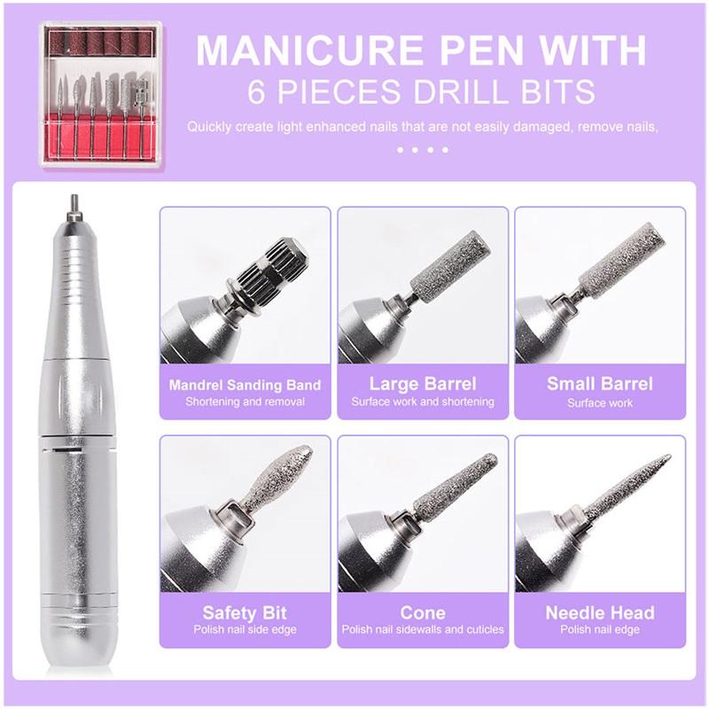 Nail Drill 45000 RPM Rechargeable Nails Electric File for Acrylic Gel Removing & Polishing Gel for Home/Salon Manicure Pedicure