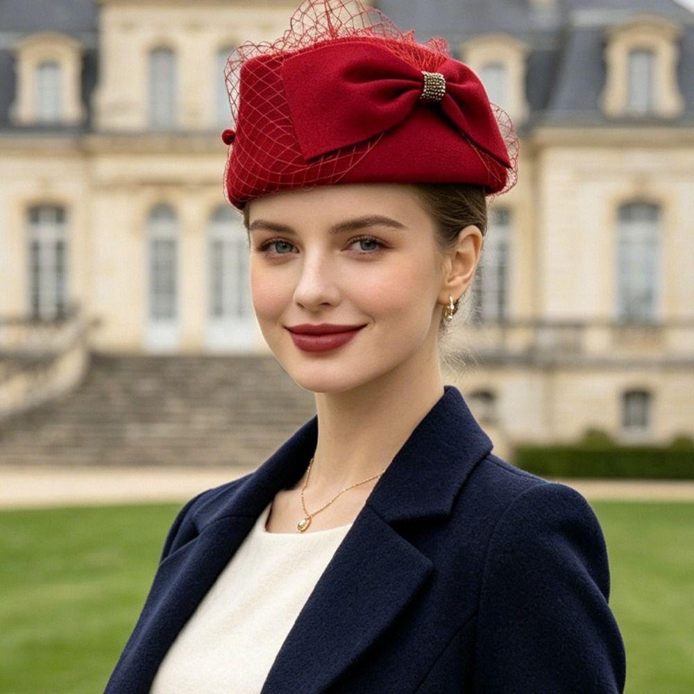 Französischer Stil Netz-Topper-Hut Fedora Woll-Barett Mode Formeller Hut Herbst und Winter