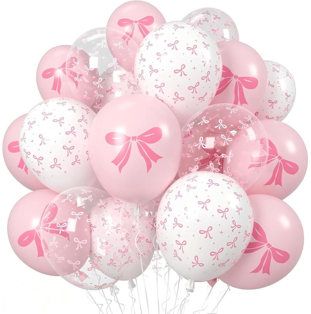 Pink Bow Print 12-inch Sequin Balloons for Girl's Birthday Party Decor