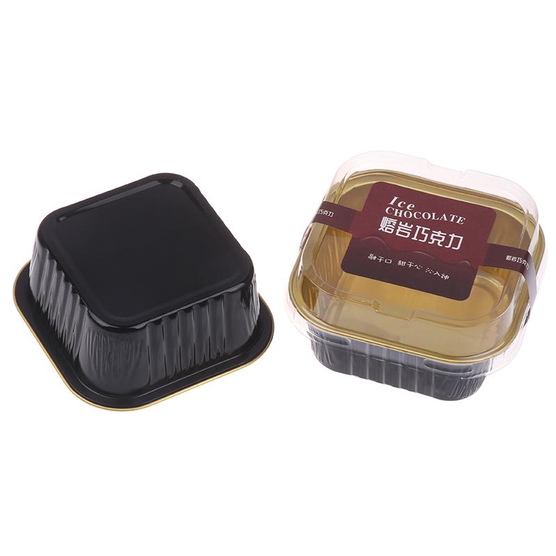 10/20 Sets Schwarz Gold Kuchenbecher Aluminiumfolie Kuchenboxen Mit Deckeln Löffeln Mousse Dessert Verpackungsboxen Backformen Partygeschenke