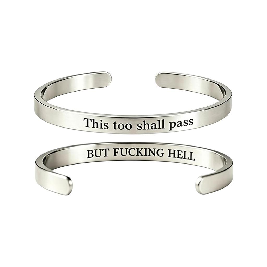 Stainless Steel Open Cuff Bracelet Engraved Inspirational Quote Adjustable Minimalist Design Unisex Simple Style Hand Accessory
